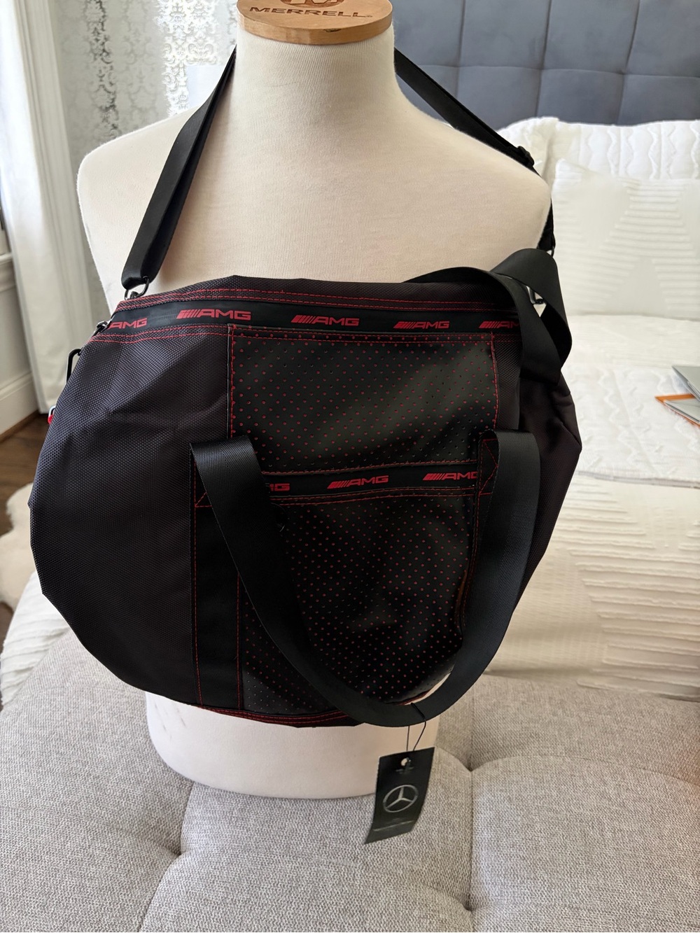 AMG Mercedes Benz Leather Black and Red Travel Duffel